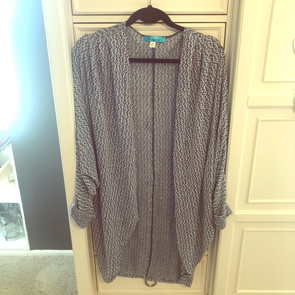 Oversized drapey navy and white cardigan